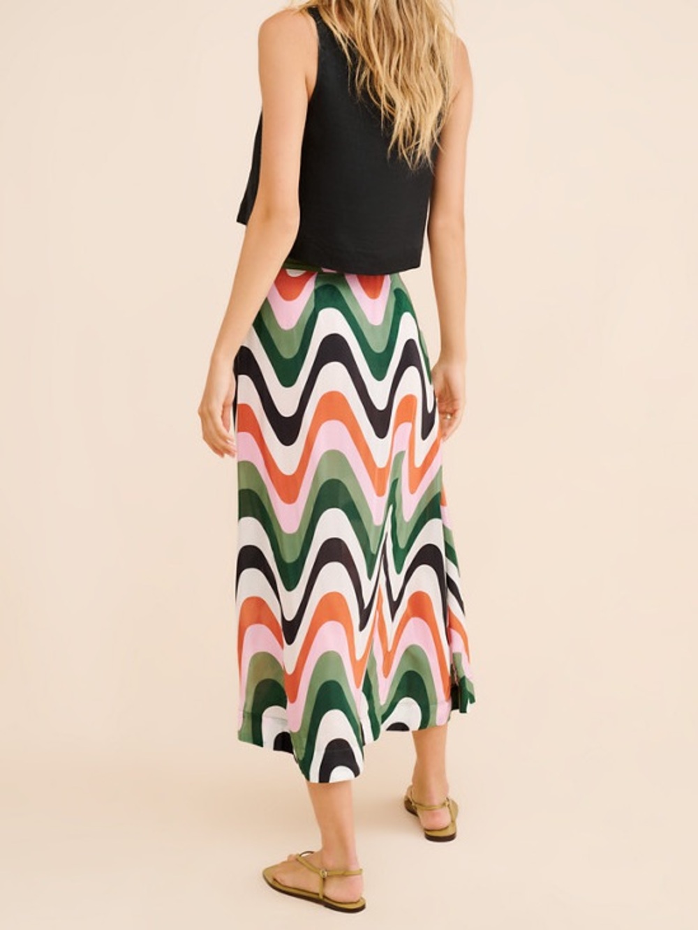 Farm Rio Wave Gradient Midi Skirt XL Colorful Abstract Resort Boho - Picture 3 of 12